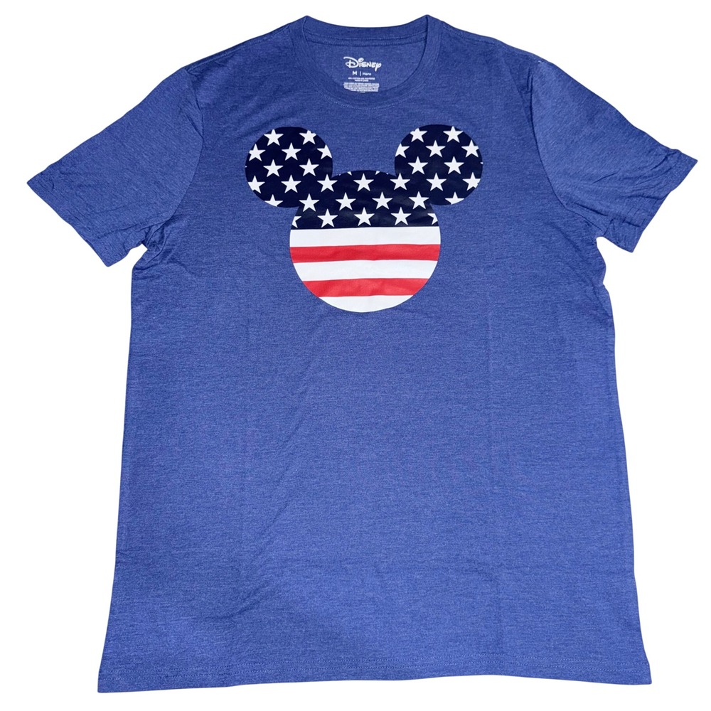 Disney Mickey Mouse American Flag Patriotic Blue Heather T-Shirt Mens Medium